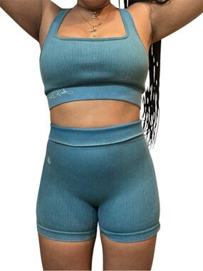 High-Rise Teal Ribbed Women’s Bike Short  Set. Allure.the.brand